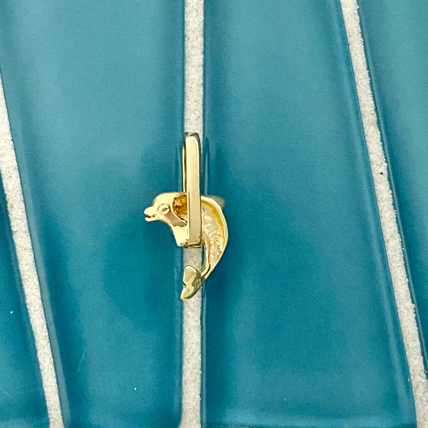 14k Yellow Gold Small Dolphin Jumping Through .10cttw Diamond Hoop Pendant