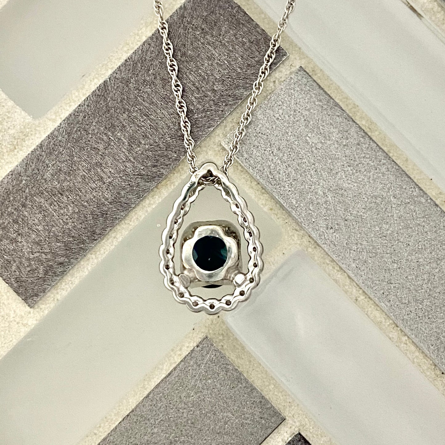 14k White Gold Sapphire 2.54ct with Diamonds .75cttw Necklace 18”