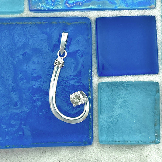 14k White Gold DePaula Hand Made Hook With Diamond .34ct Pendant - DePaulas