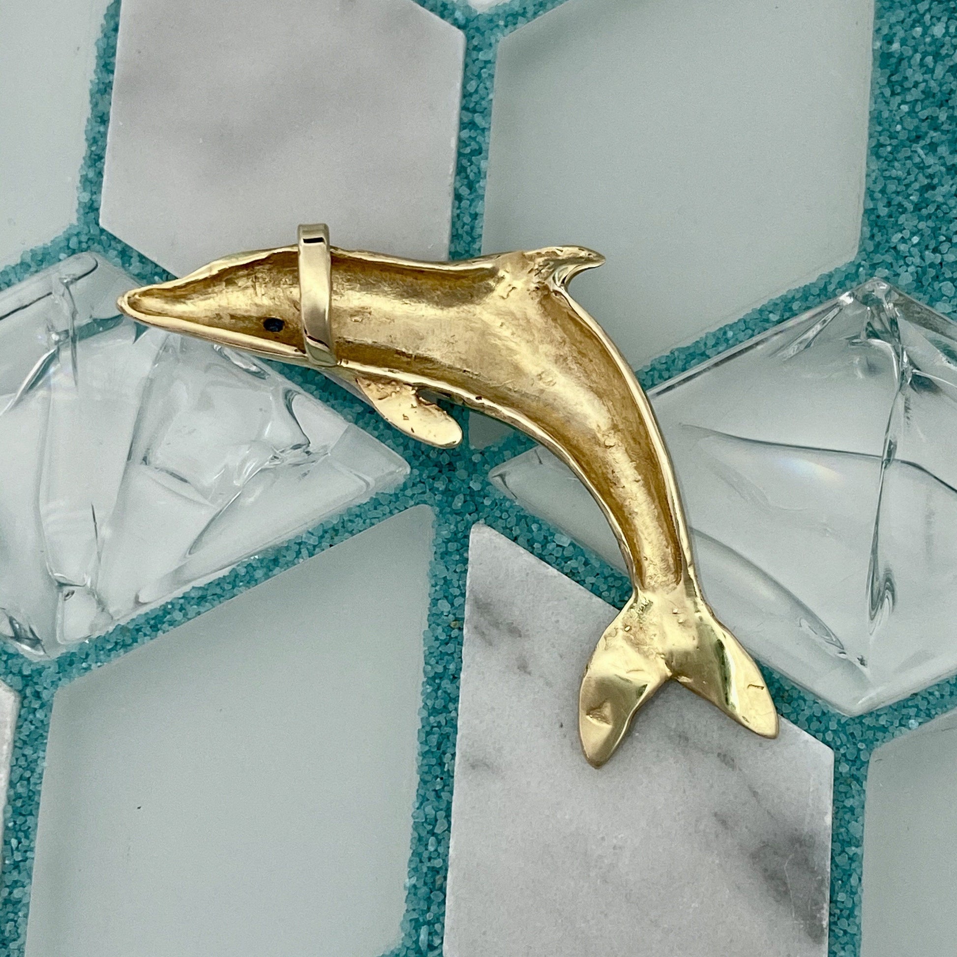 14k Yellow Gold Dolphin With Sapphire Eye Pendant - DePaulas
