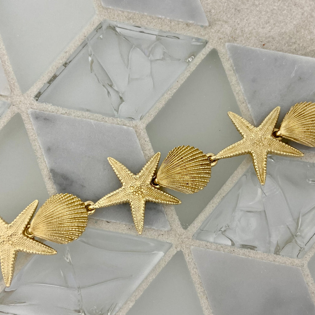 14k Yellow Gold Starfish and Shell Bracelet 7”
