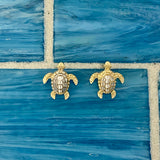 14k 2-Tone Diamond Cut Turtle Post Earrings