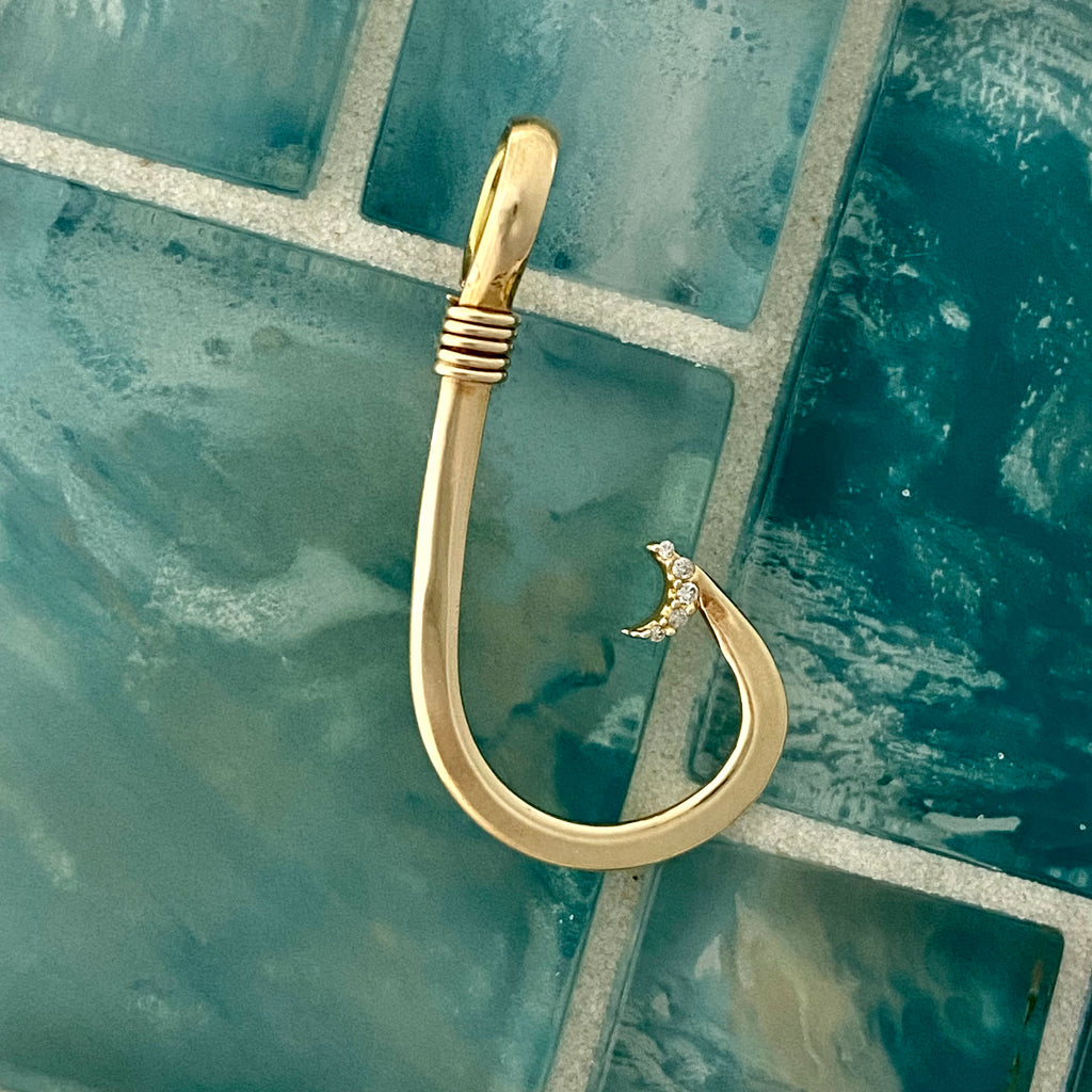 14k Yellow Gold Hand Made Hook With .02cttw Diamonds Pendant