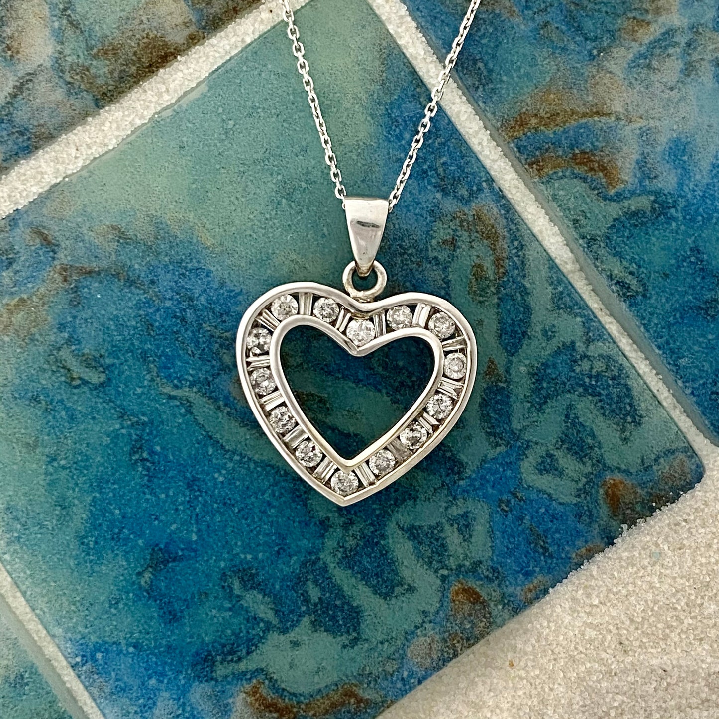 14k White Gold Channel Set Diamond 1.02cttw Heart Necklace