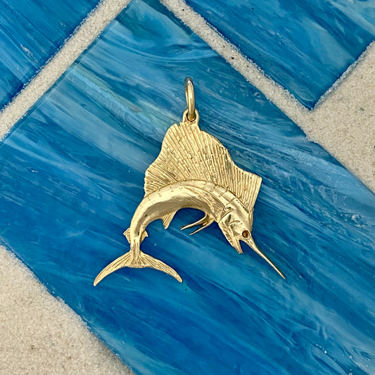 14k Yellow Gold Sailfish Pendant