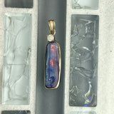 14k Yellow Gold Wrapped Boulder Opal With Diamond .16ct Pendant
