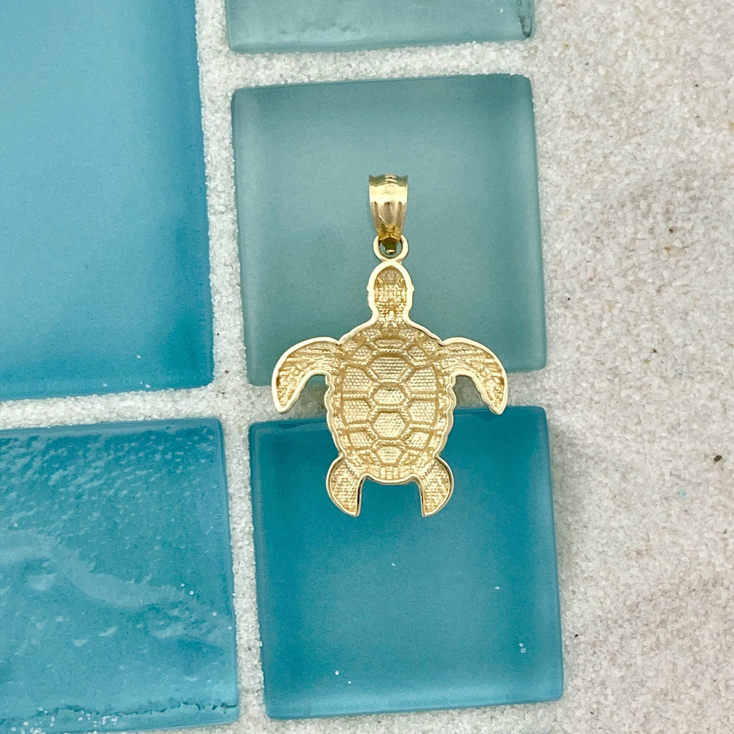14k Yellow Gold Diamond Cut Turtle Pendant - DePaulas