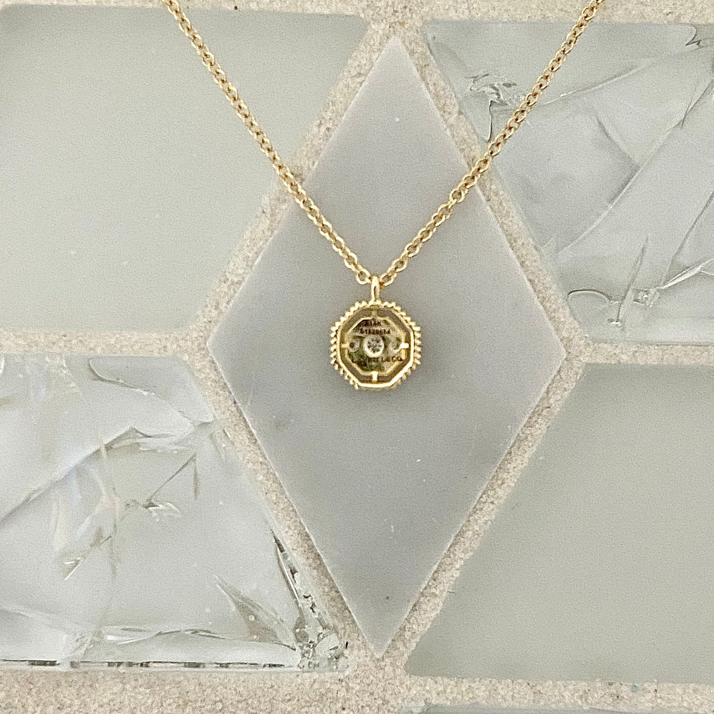 14k Yellow Gold Octagonal Pave Diamond .09cttw Necklace 17.5”