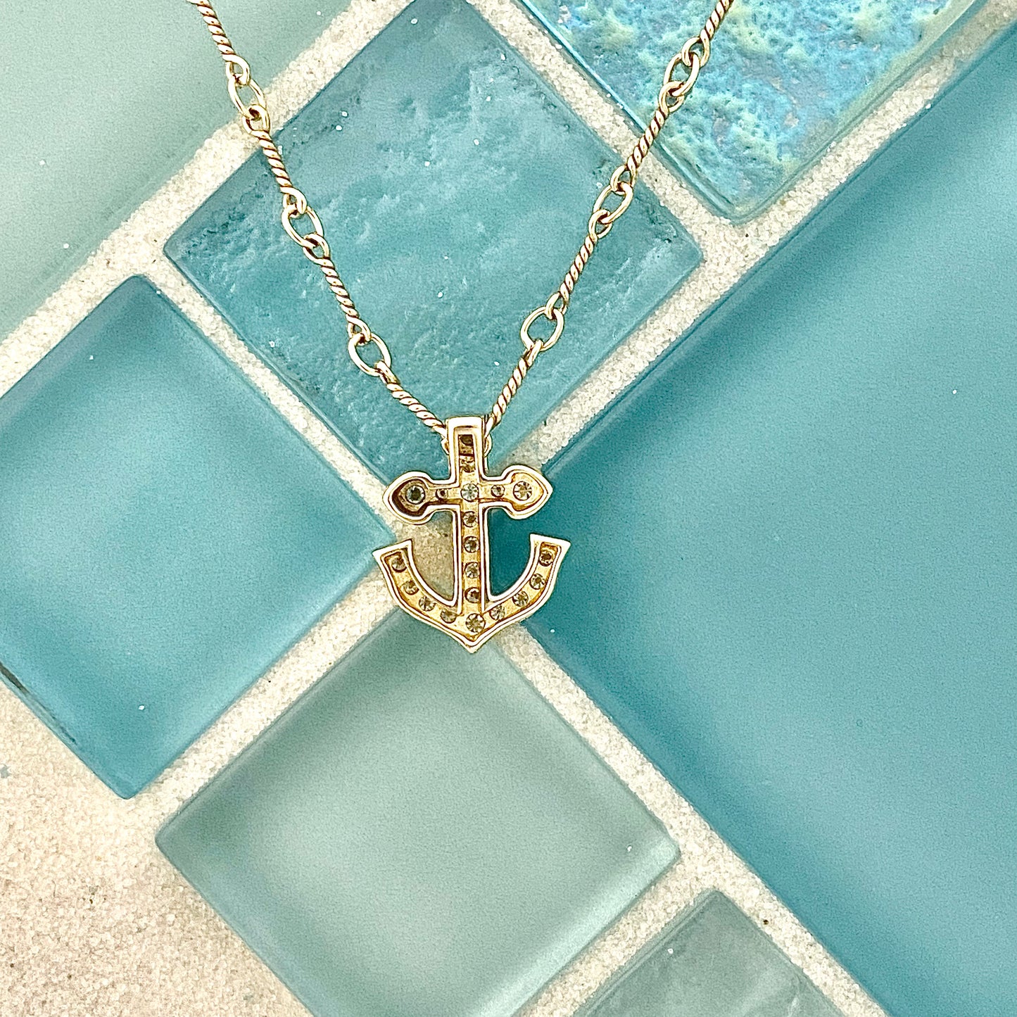 14k Yellow Gold .26cttw Diamond Anchor Necklace 16”