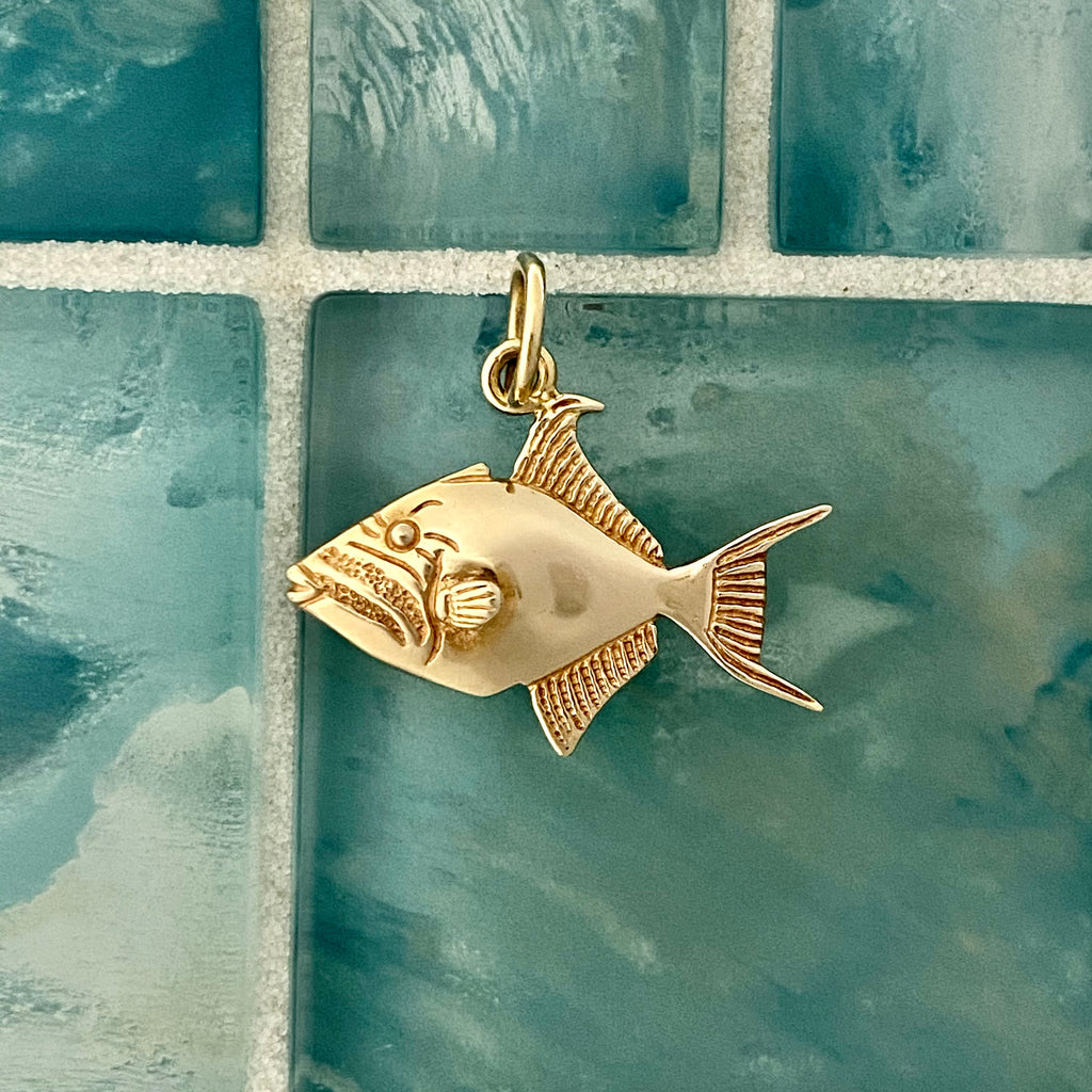 14k Yellow Gold Trigger Fish Pendant