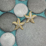 14k 2-Tone Medium Diamond Cut Starfish Post Earrings