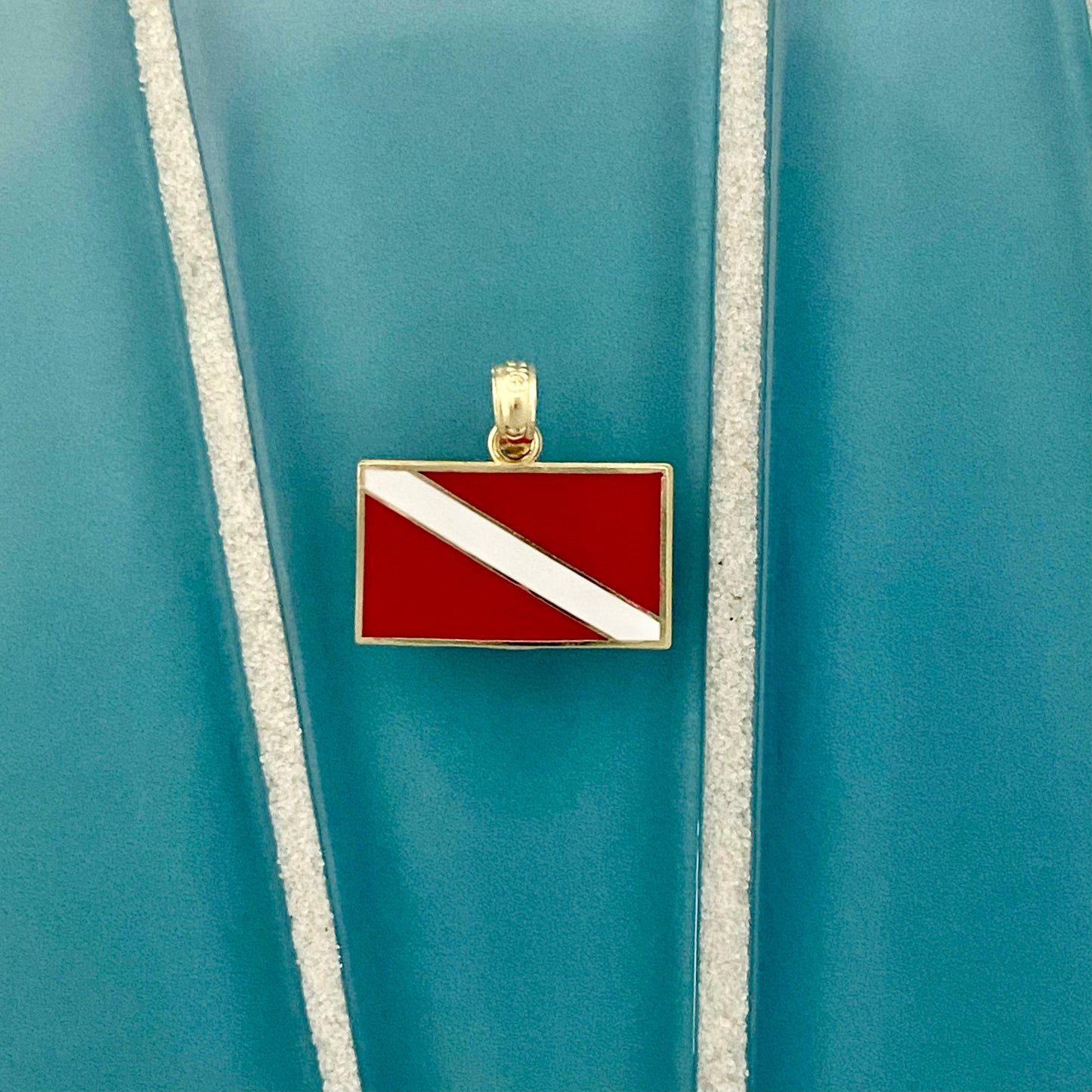 14k Yellow Gold Enamel Diver Flag Pendant - DePaulas