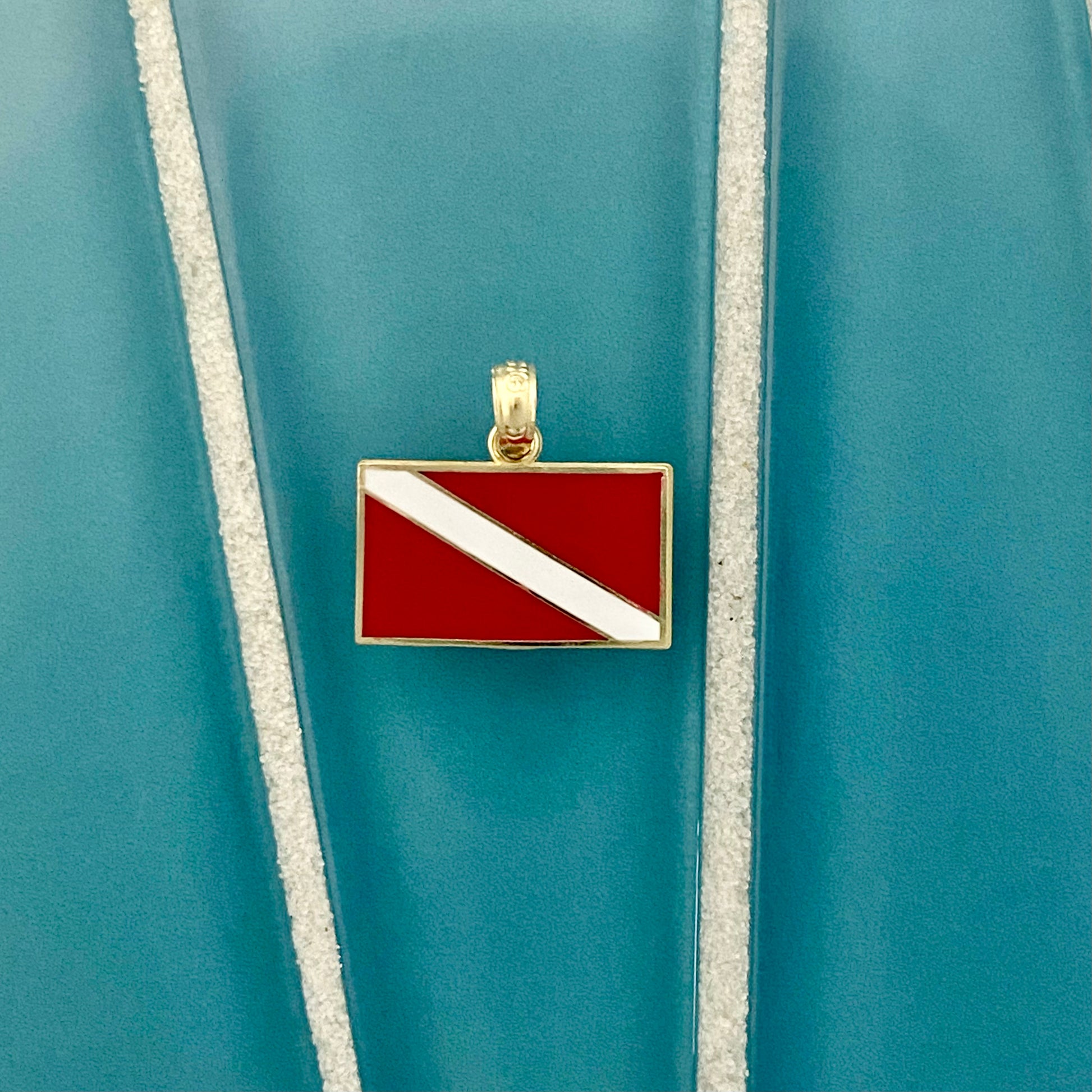14k Yellow Gold Enamel Diver Flag Pendant - DePaulas