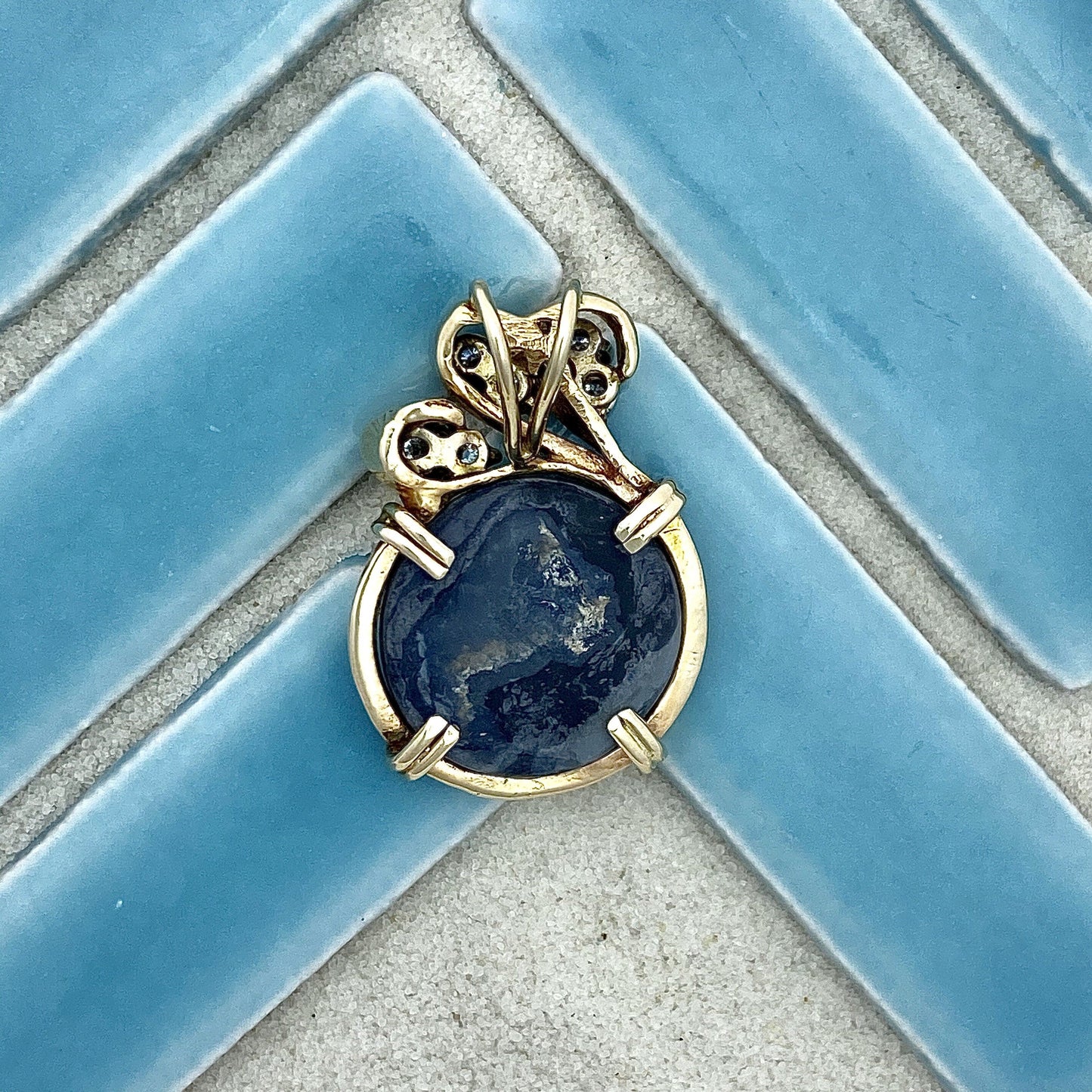 14k Yellow Gold Wrapped Opal 6.98ct with Diamonds .30cttw DePaula Hans Made Custom Pendant - DePaulas