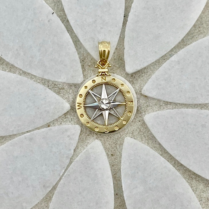 14k 2-Tone Gold Small Compass Rose Pendant - DePaulas