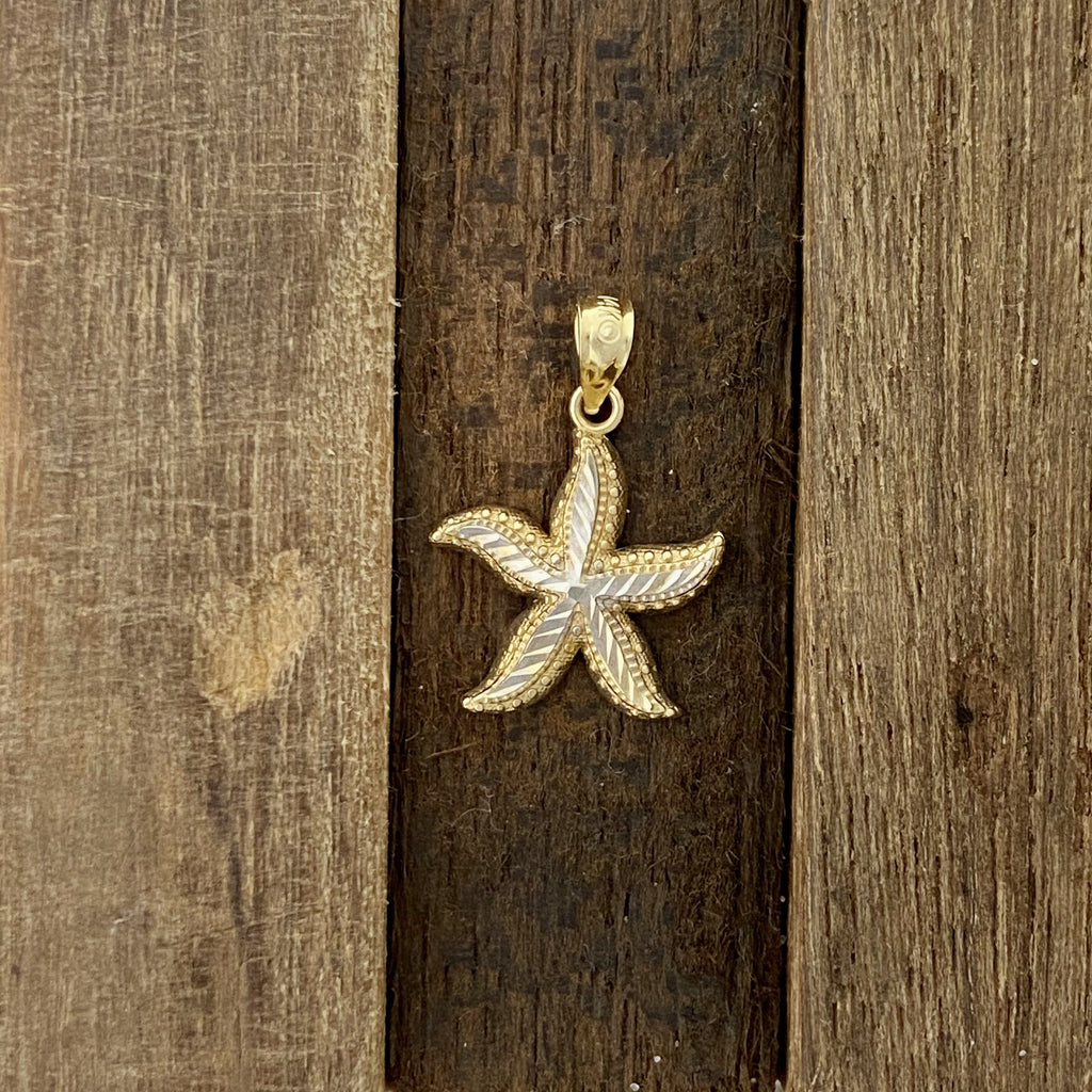 14k 2-Tone Small Diamond Cut Starfish Pendant