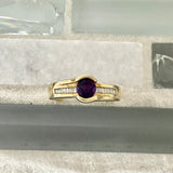 14k Yellow Gold Amethyst With Diamonds Ring Size 6 1/2