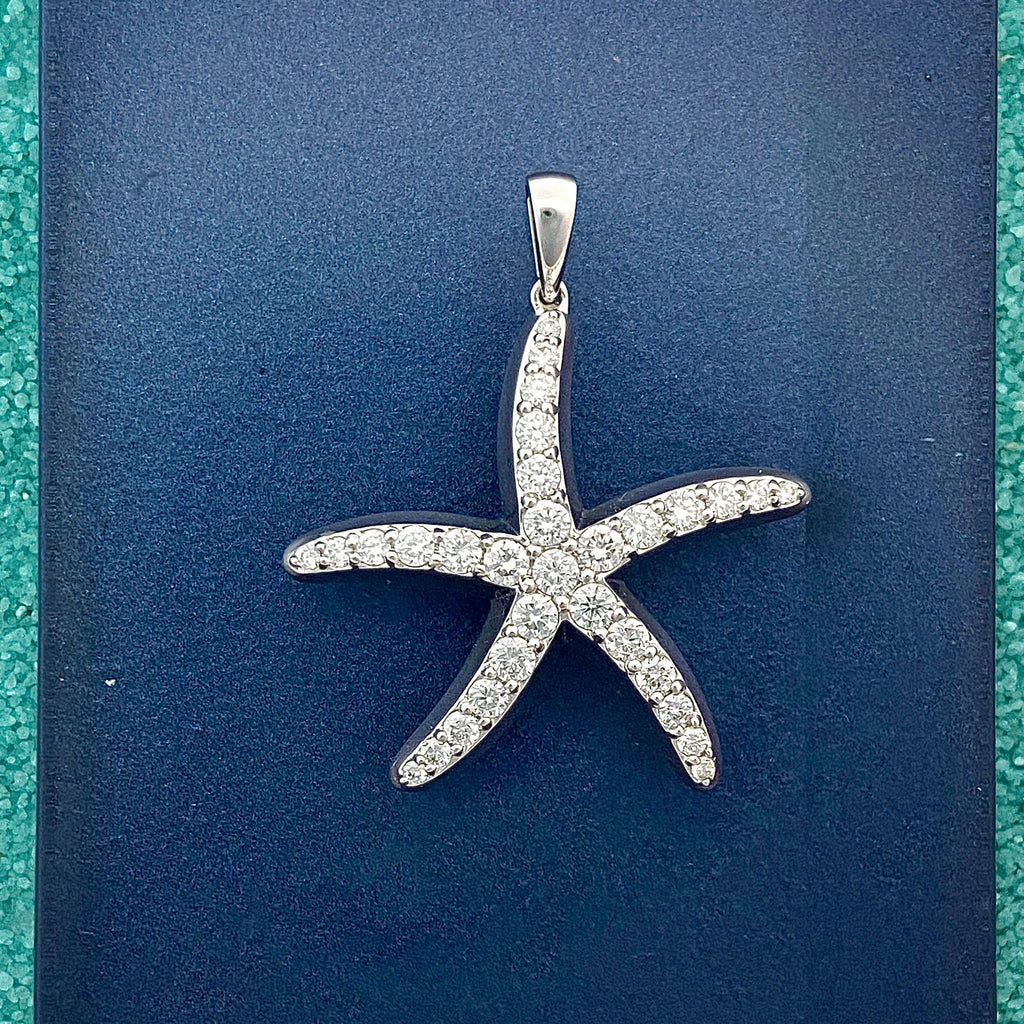14k White Gold Diamond .97cttw Starfish Pendant - DePaulas