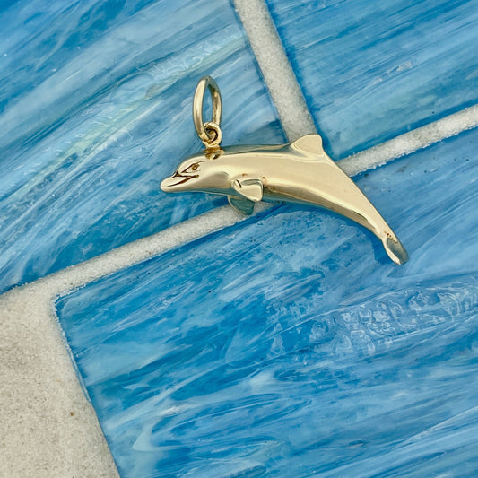 14k Yellow Gold Double Sided Dolphin Pendant - DePaulas