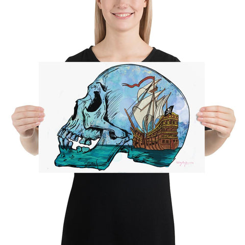 Pirate Horizons Skull Tall Ship Galleon Print